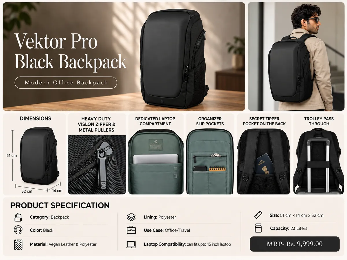 HOC Vektor Pro Black Backpack