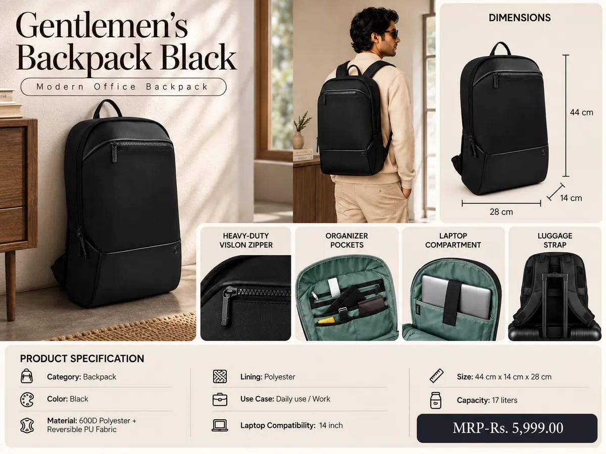 HOC Gentlemen's Black Backpack