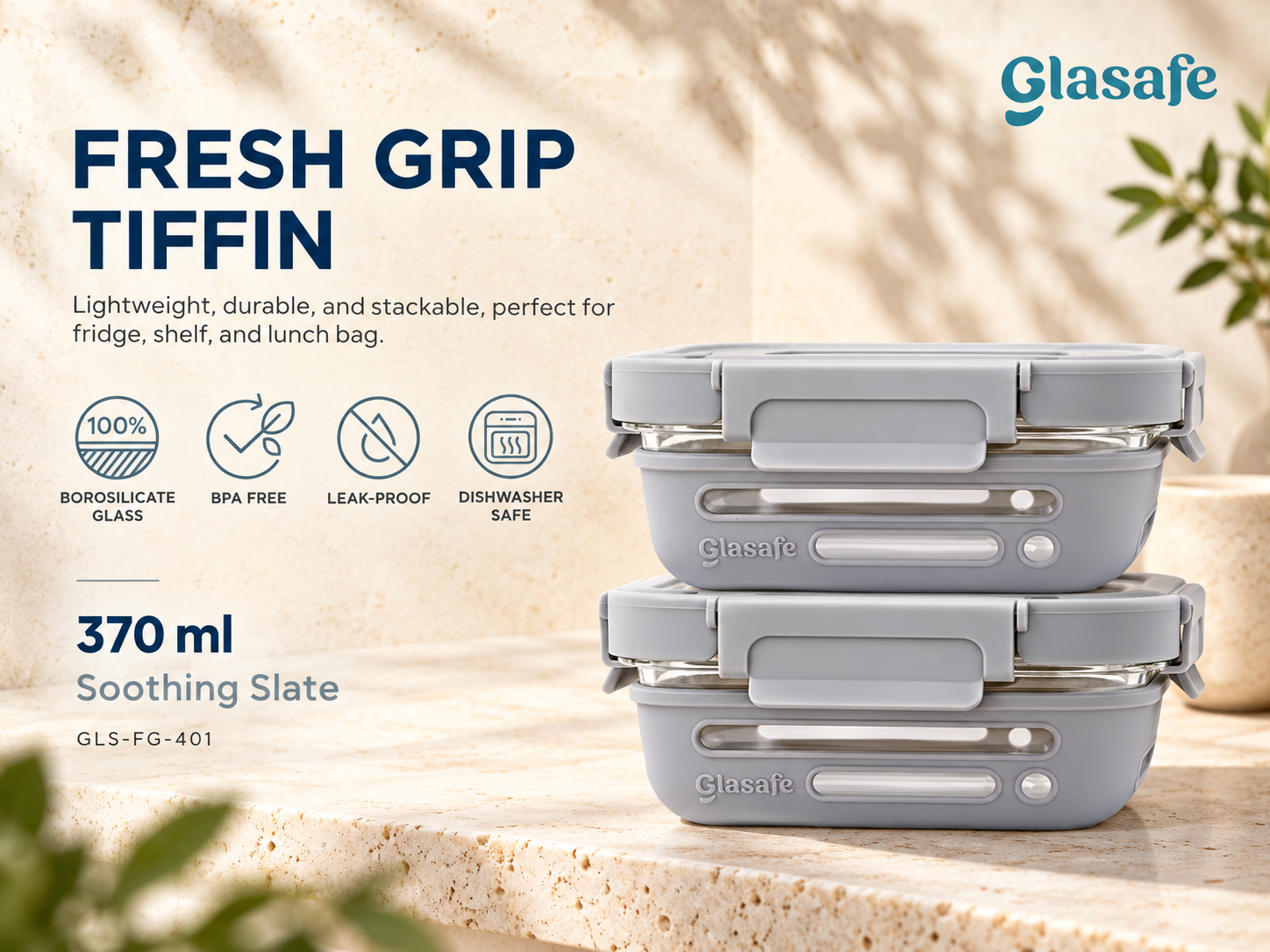 Glasafe Fresh Grip Tiffin 370ml