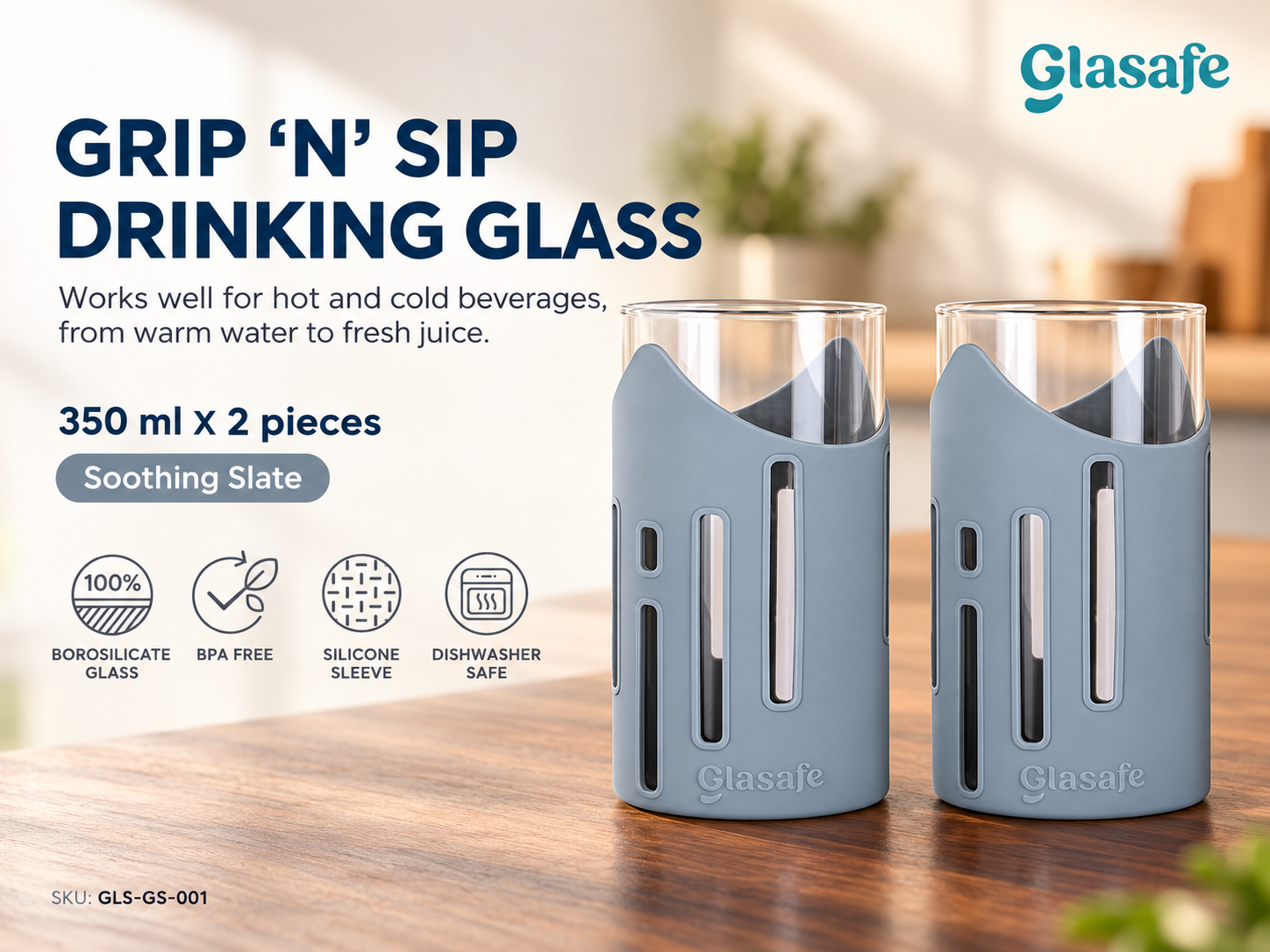 Glasafe Grip 'n' Sip Drinking Glass 350ml x 2