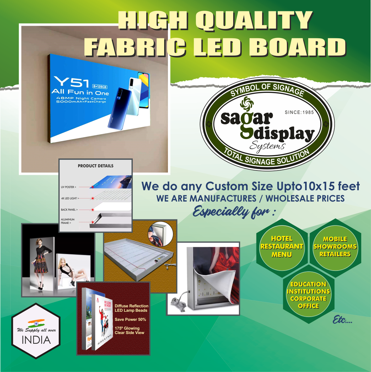 Aluminum Rectangular Fabric Light Box, For Advertising