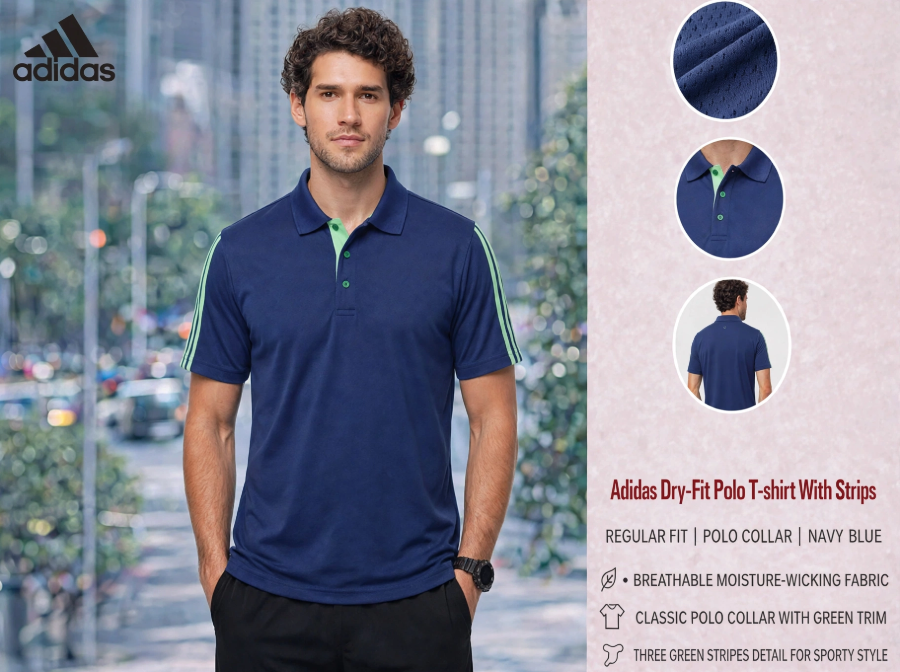 Adidas Dry-Fit Polo T-shirt With Strips