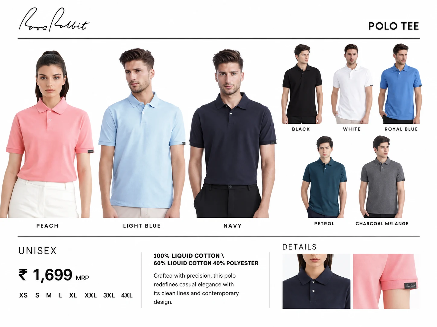 Rare Rabbit Unisex Liquid Cotton Polo