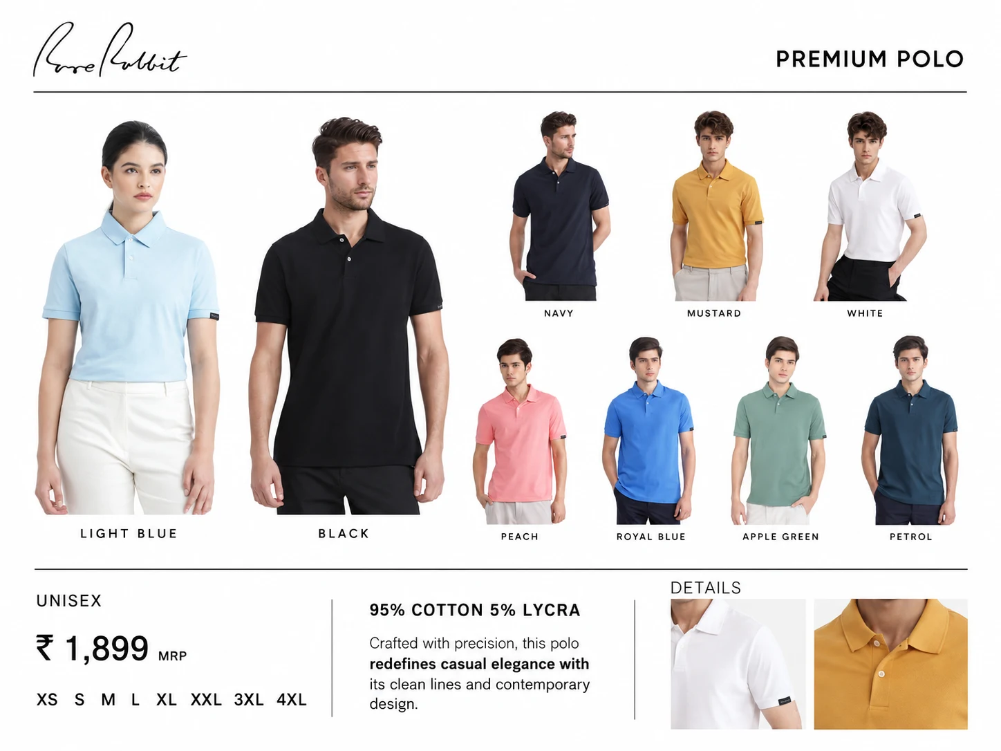 Rare Rabbit Unisex Premium Lycra Polo