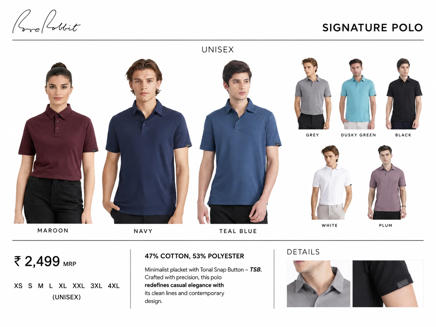 Rare Rabbit Unisex Signature Snap Polo